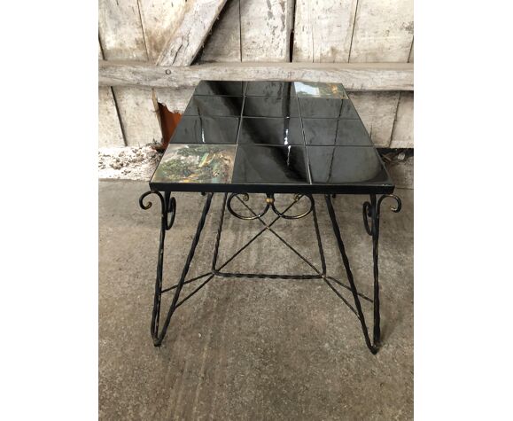 Old Coffee Table Wrought Iron Black Gold Tray Ceramic Tiles Vintage Selency Gold Tray Ceramic Tiles Vintage Selency, Coffee Table Tray Black And Gold