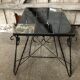 Old Coffee Table Wrought Iron Black & Gold + Tray Ceramic Tiles Vintage