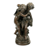 Statue En Bronze De Deux Enfants Portant Un Bouquet De Fleur, Signé Auguste Moreau (1834-1917)