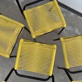 4 yellow scoubidou chairs, 1950