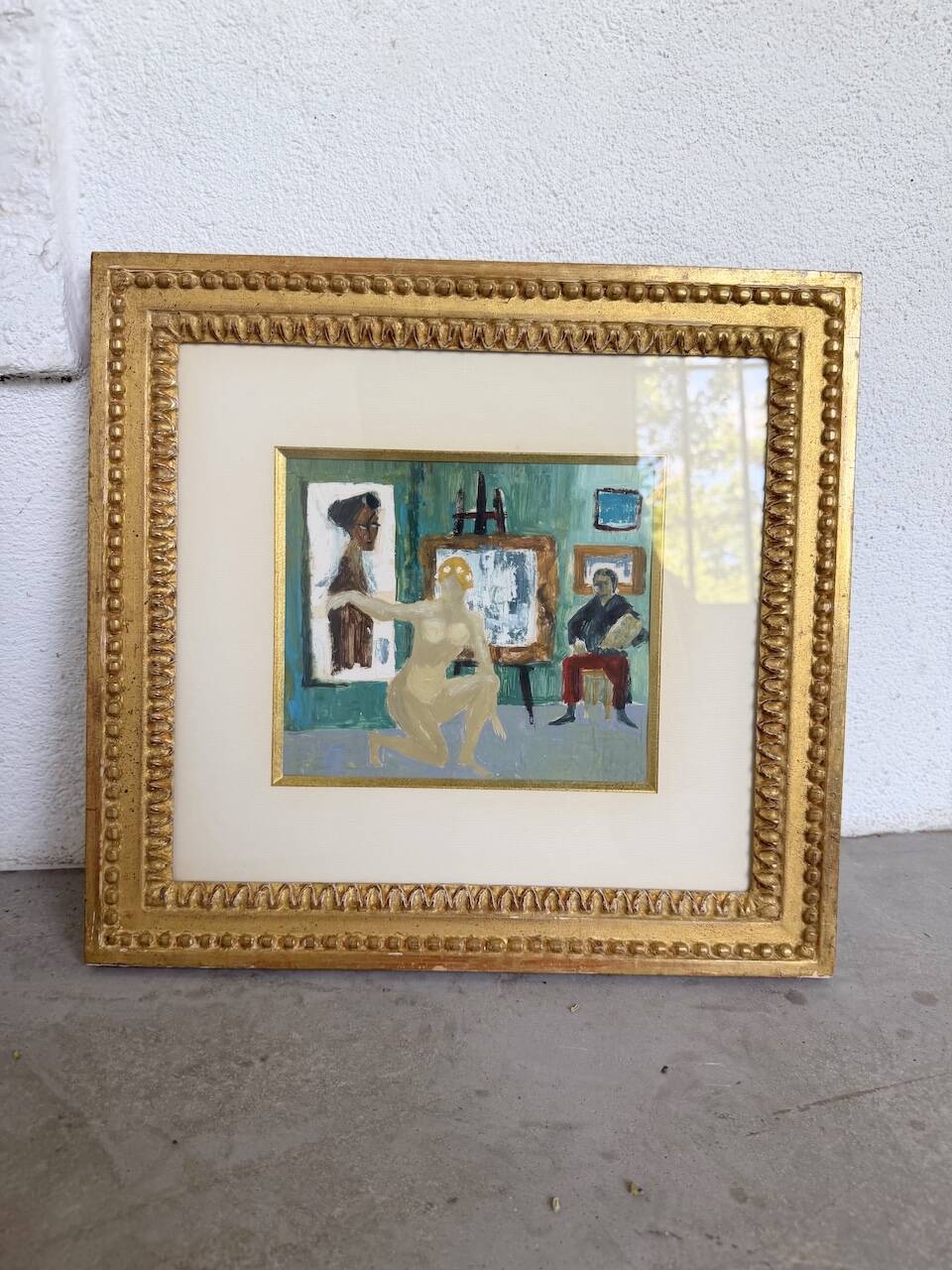 Framed nude oil painting