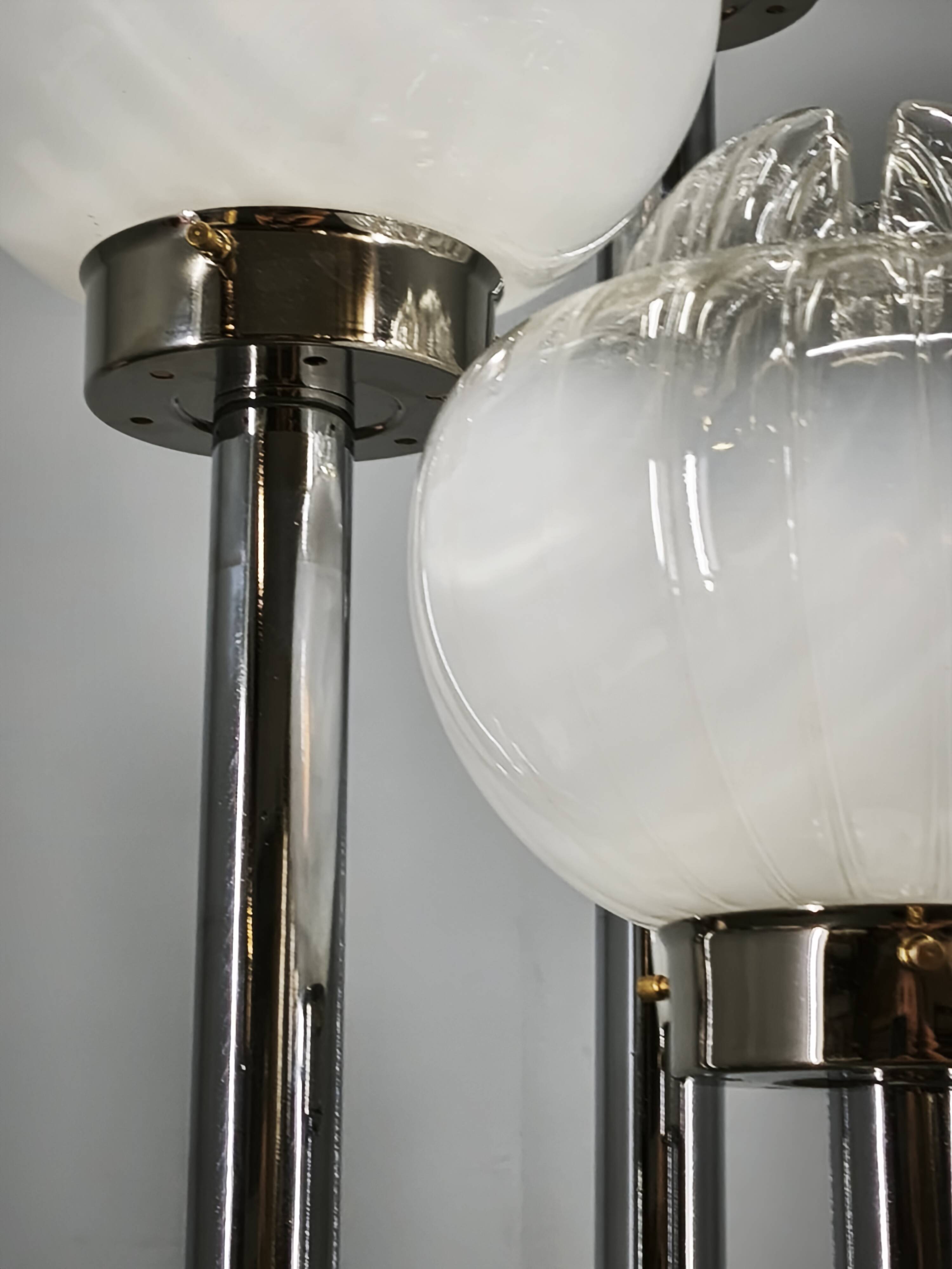 1970s Italian Murano Glass, Chrome and Marble Three-Light Floor Lamp