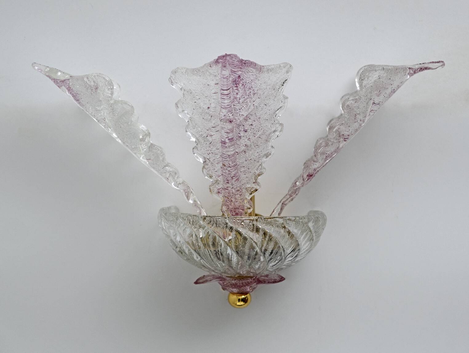 Pair of Classic Italian Murano Glass Leafs Wall Sconces, 1960s