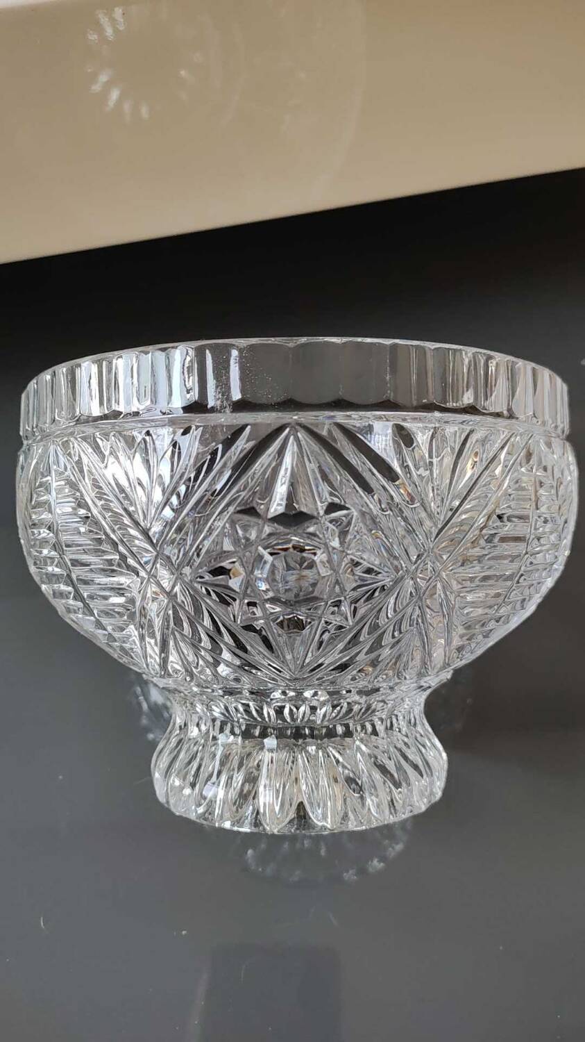 Molded crystal candy cup/dish/boho chic. art deco. starry/cross/leafy patterns, petals