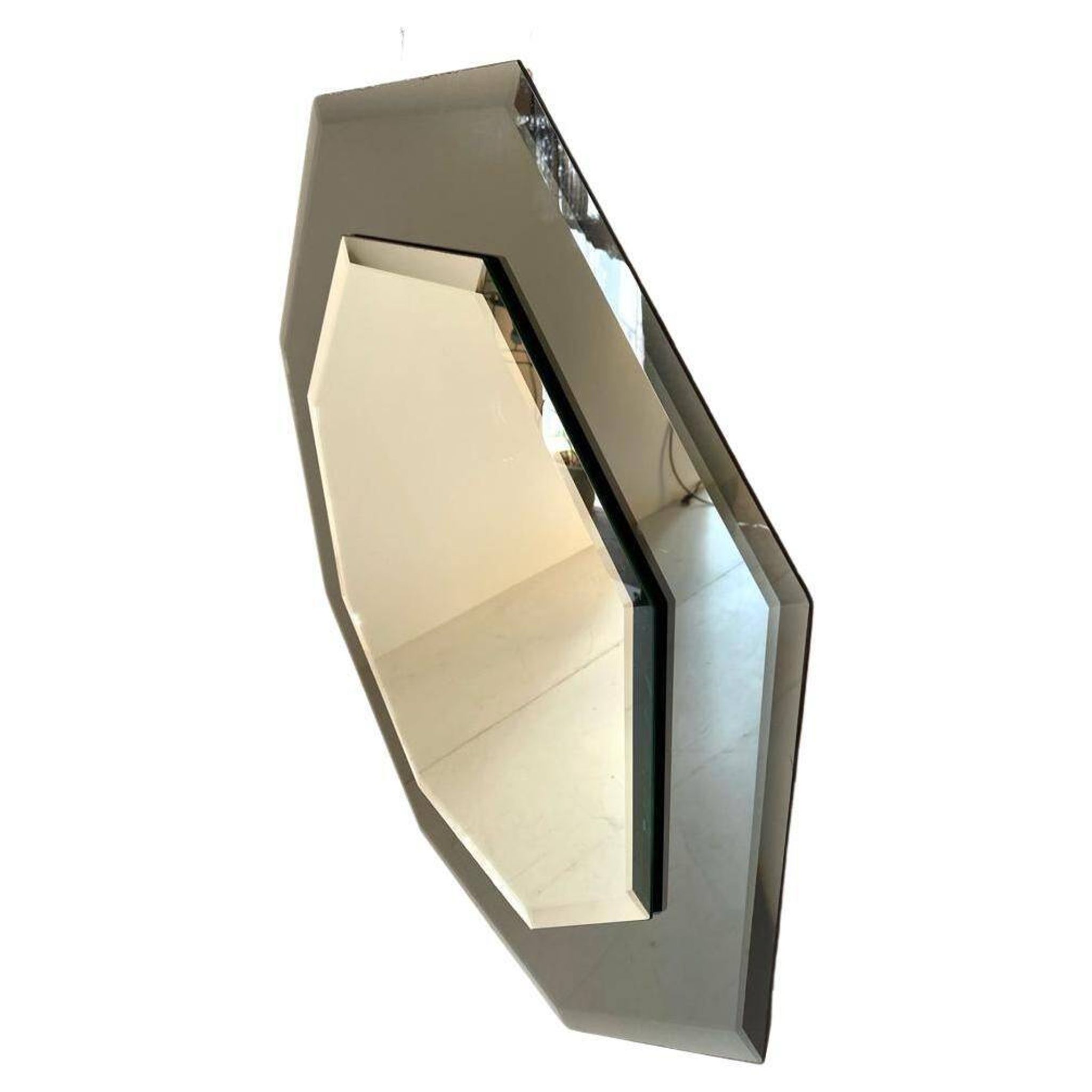 Vintage octagonal mirror in beveled glass, Italy 1960 's