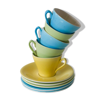 set of 4 pastel green and blue coffee cups 1950