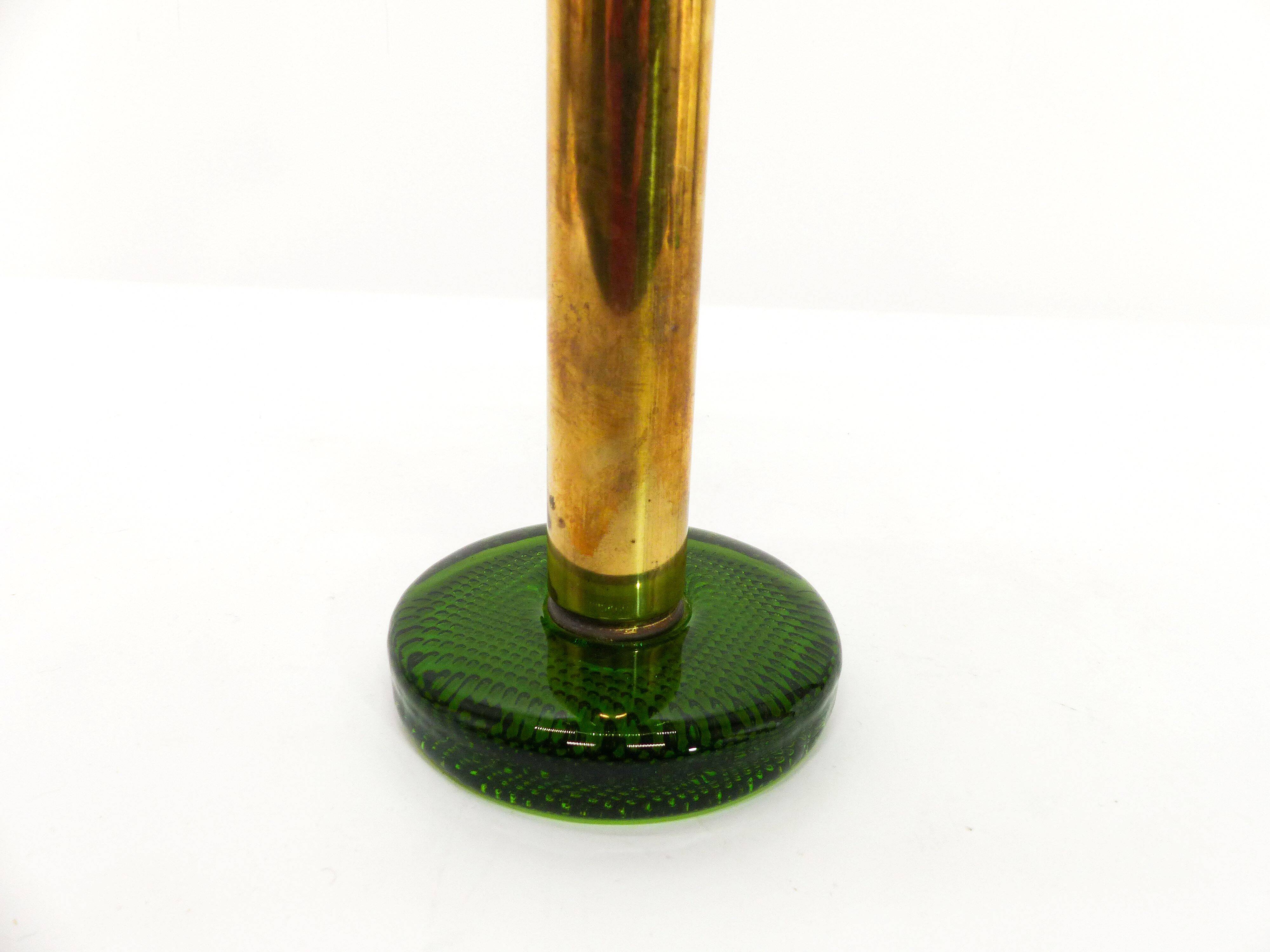 Scandinavian candle holder Gnosjö green glass and brass 1960