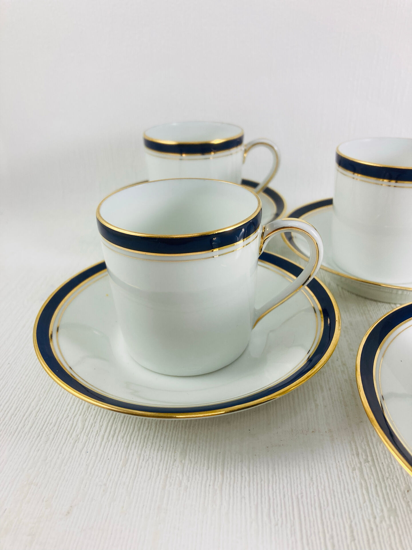 4 Cups and Saucers for Coffee Haviland Model Ambassade (blue rim)