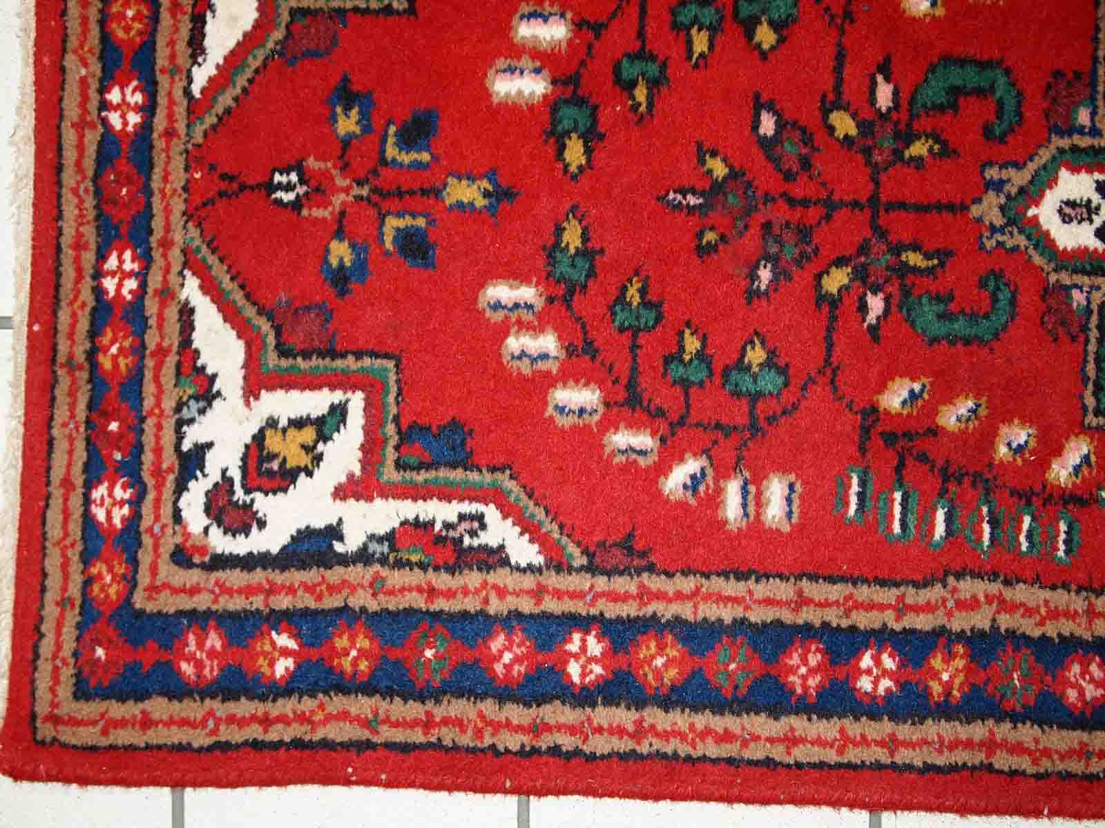 Vintage Persian Carpet Hamadan handmade 70cm x 136cm 1970s, 1C779