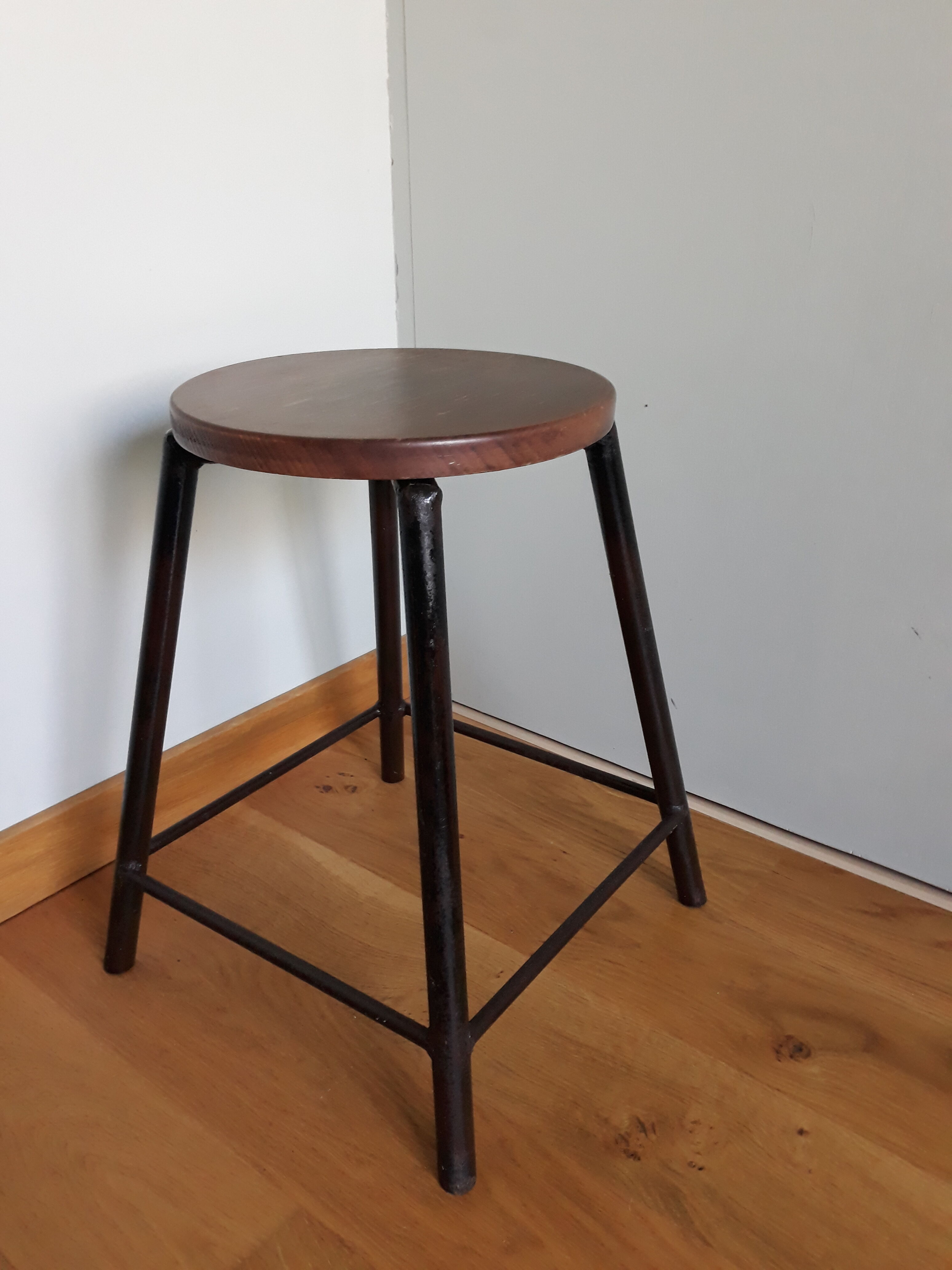 Metal and wood workshop stool industrial style
