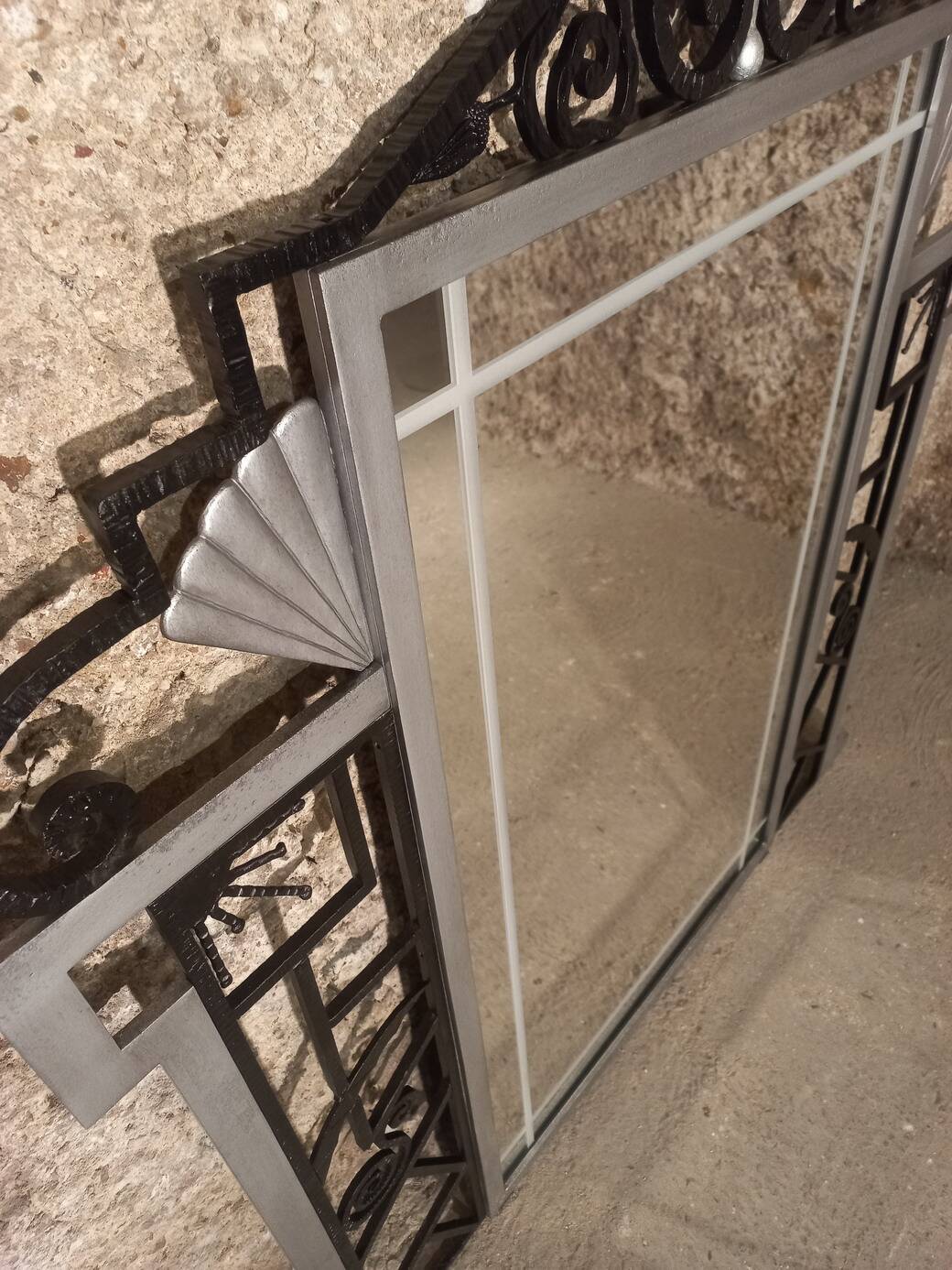 Art Deco trumeau mirror in steel