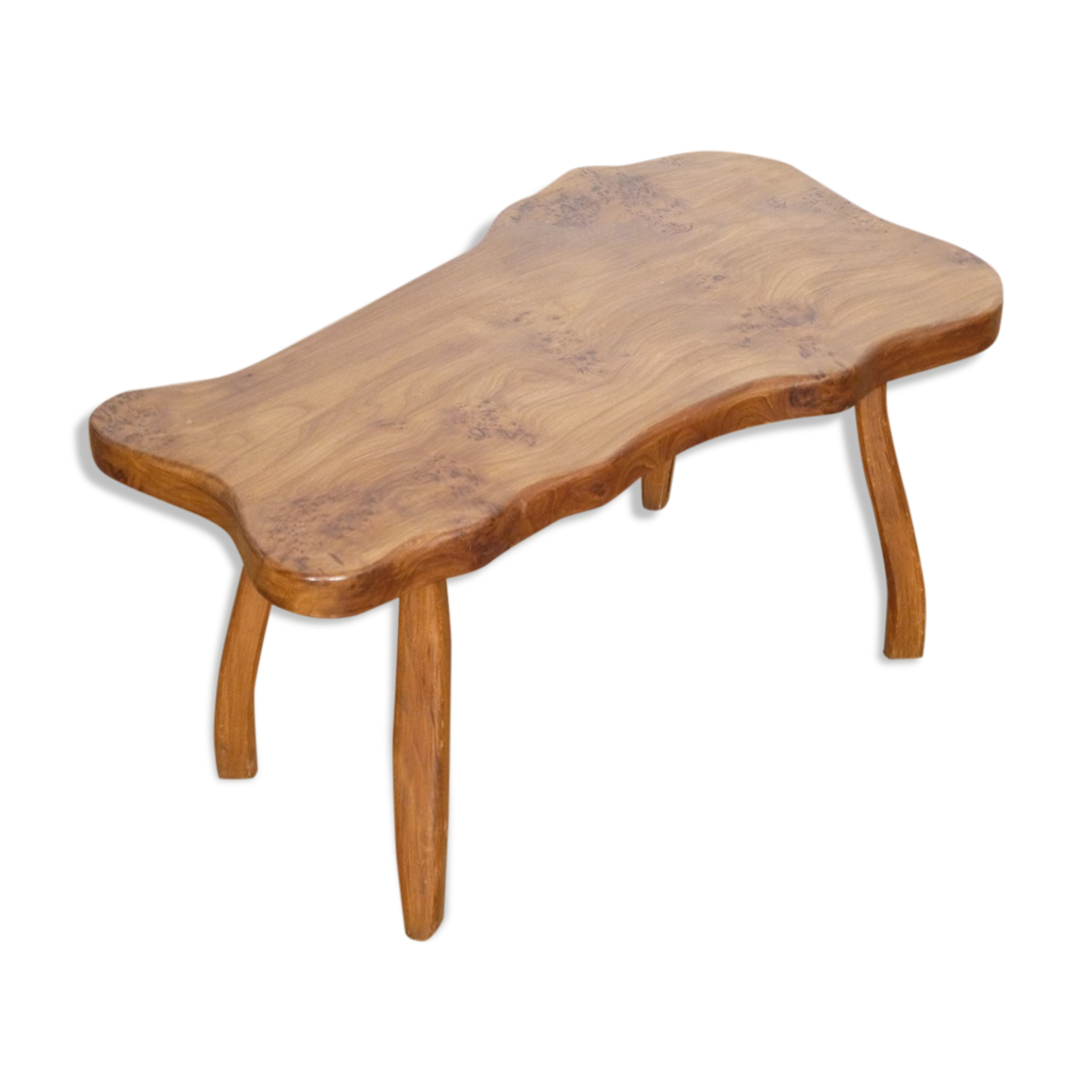 Brutalist free form coffee table in solid elm 1970