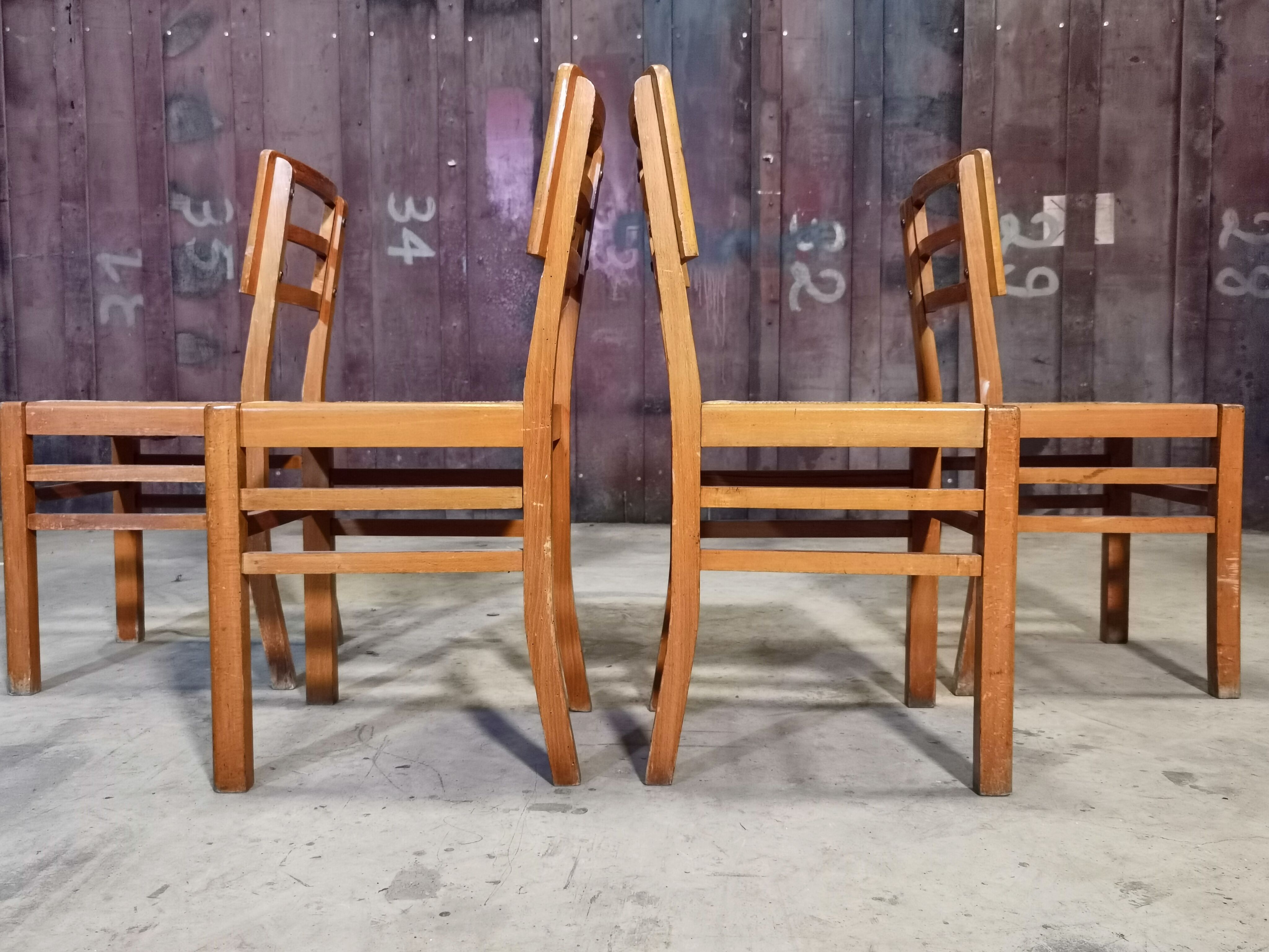 Set de 4 chaises paille de Pierre Cruège