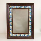 Mirror with wooden frame and painted ceramic tiles