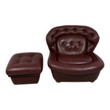 French burgundy leather space age lounge chair & footstool 1970’s
