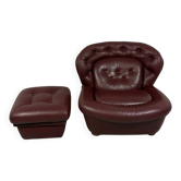 French burgundy leather space age lounge chair & footstool 1970’s