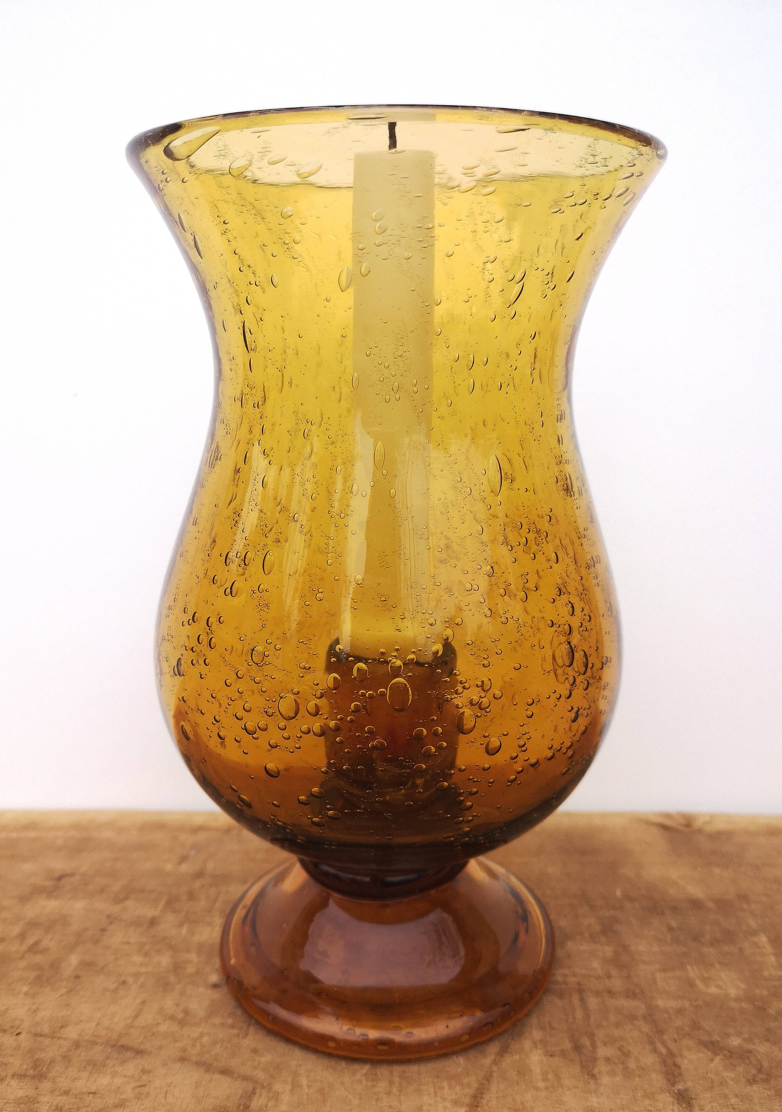 Biot tealight candle holder in blown, bubbled amber glass