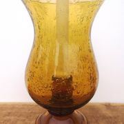 Bougeoir photophore Biot en verre ambré soufflé, bullé