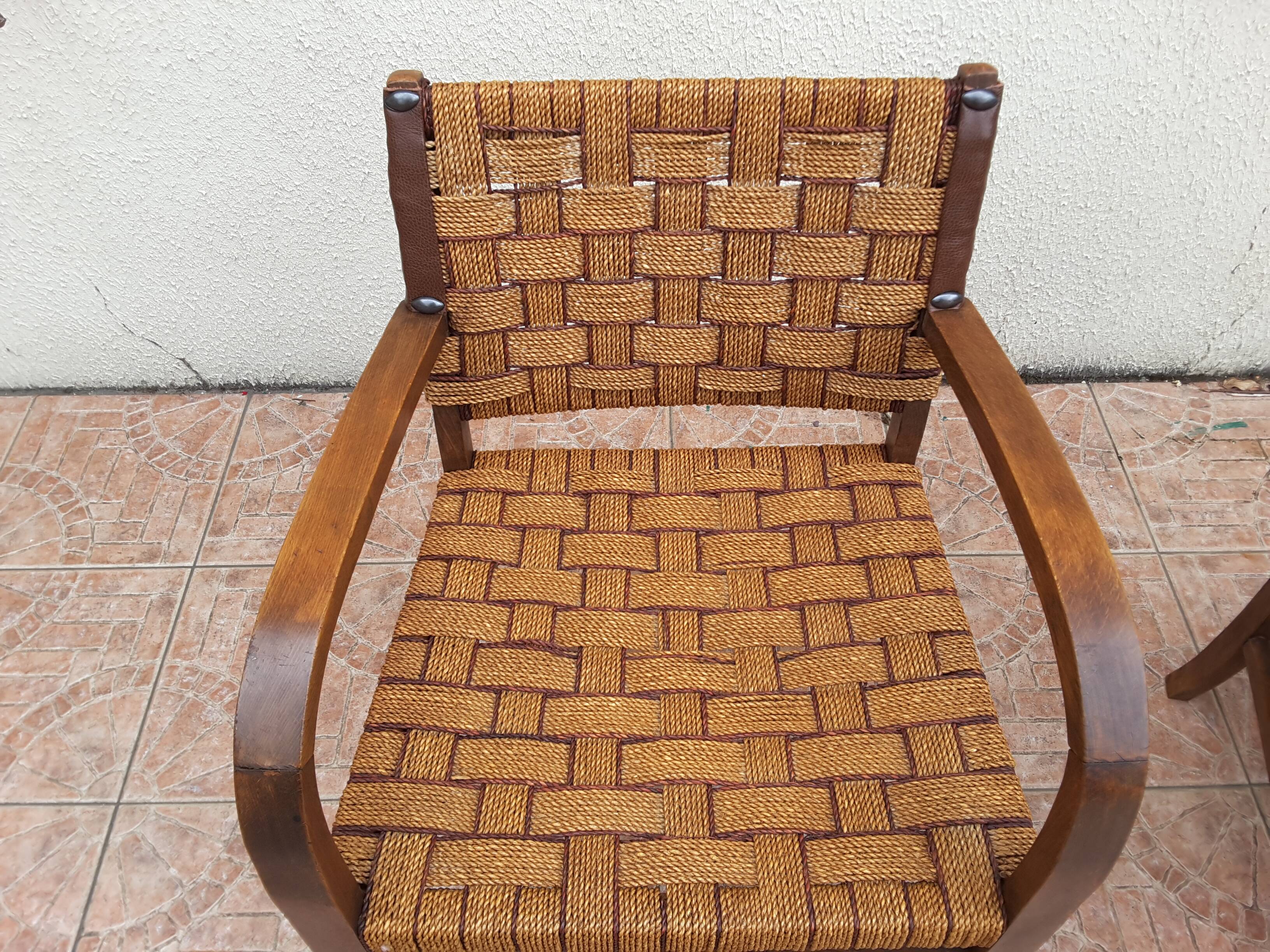 Paire de fauteuils bridge bois et corde
