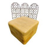 Pouf, cubic synthetic leather stool