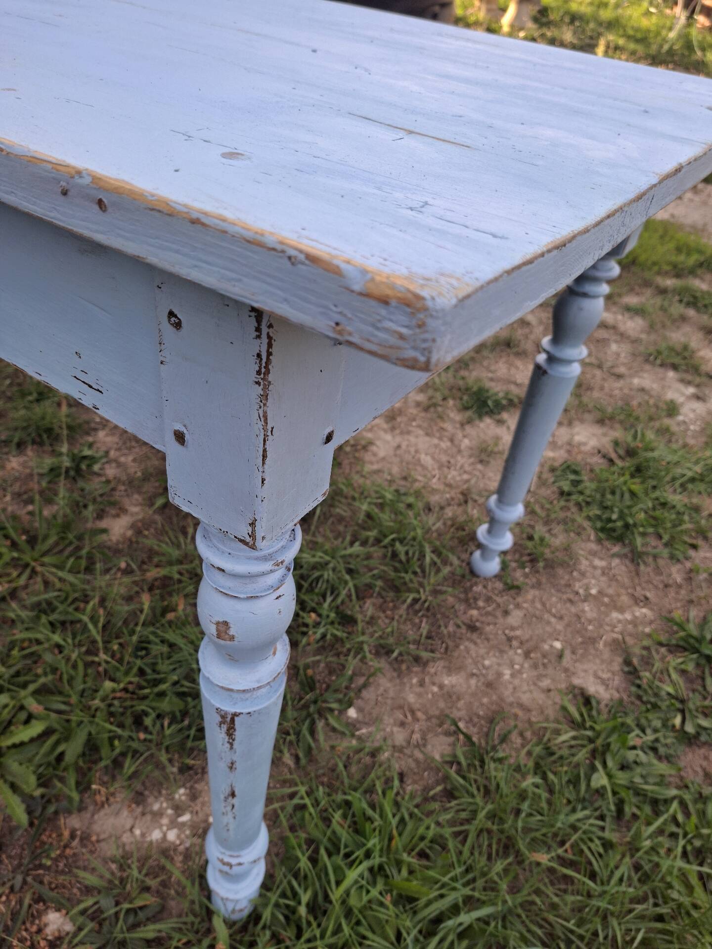 Old patinated blue bistro farmhouse table - 1.2m
