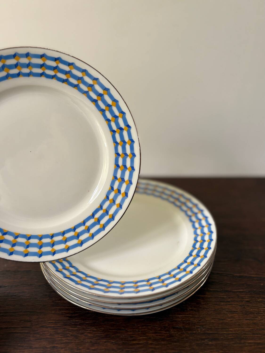 set of 5 geometric Limoges porcelain plates