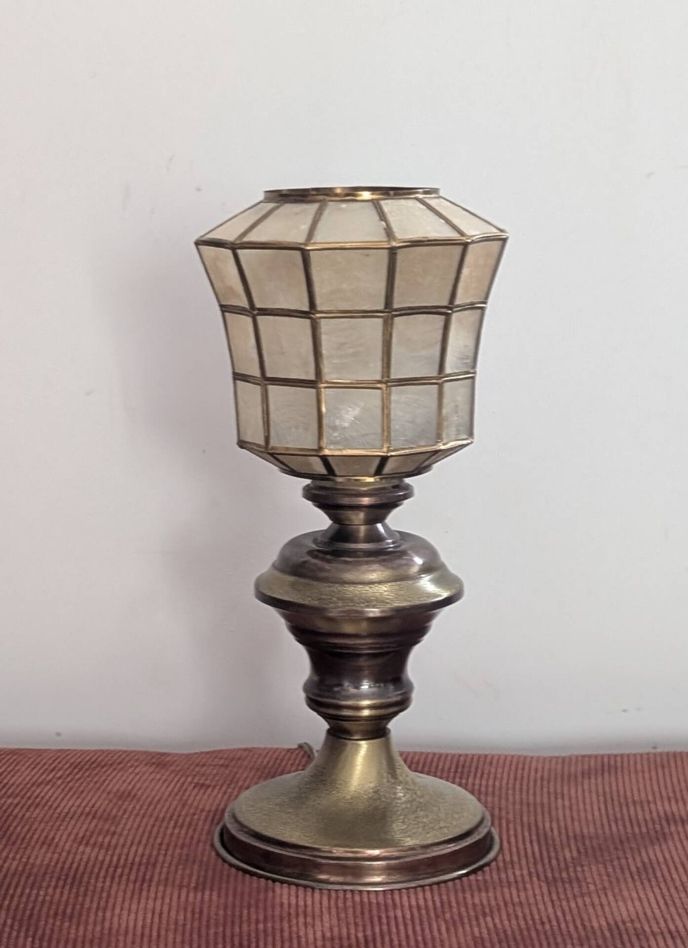 Brass and mother-of-pearl lamp. Lighthouse.