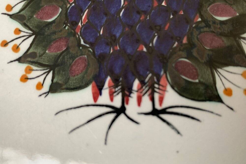 Mid-Century Danish wall plate with Crazy Bird design by Beth Breyen for Royal Copenhagen.