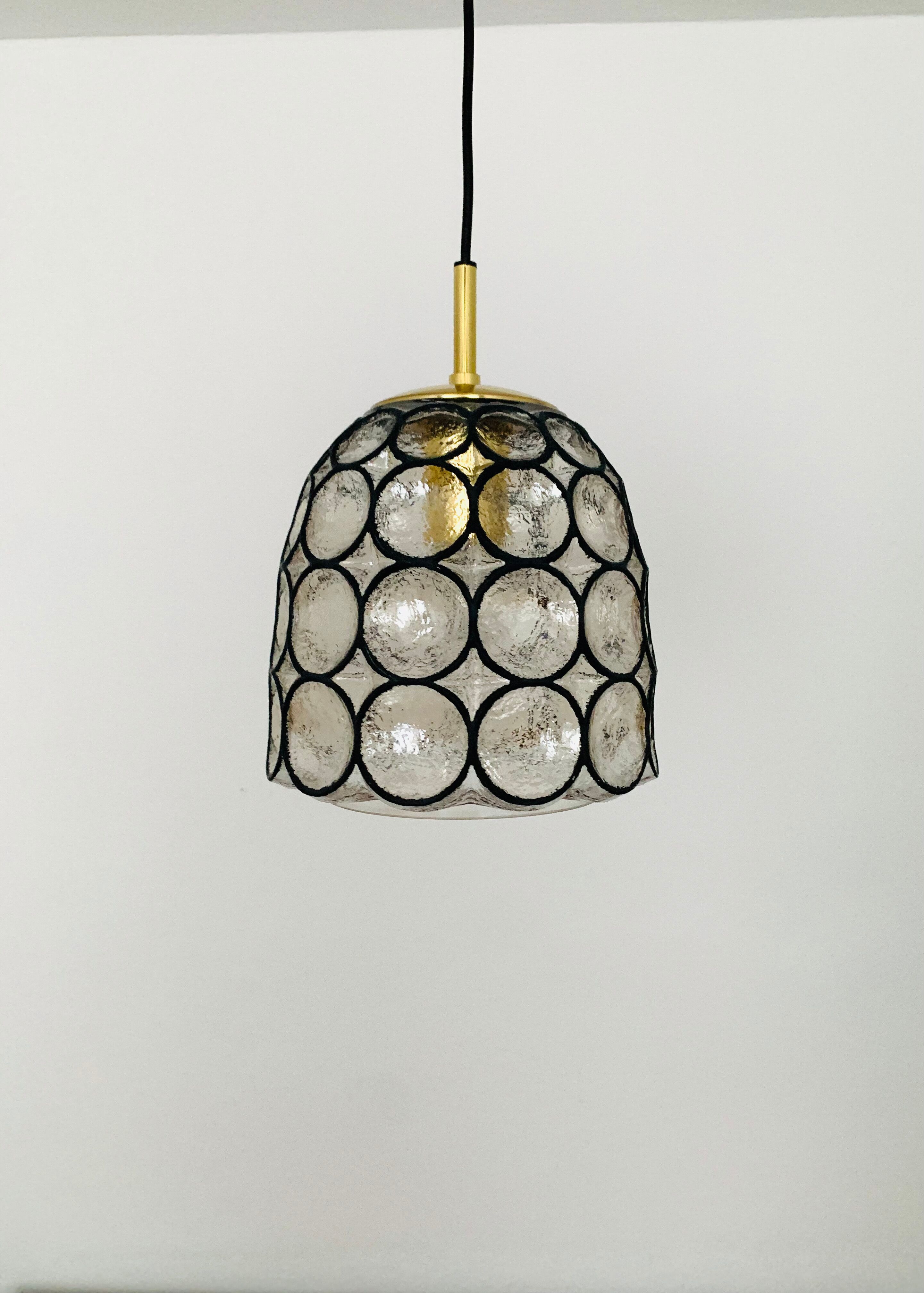 Iron ring design glass pendant lamp by Glashütte Limburg