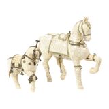 Pair of Decorative Wooden Horses Covered with Bone Mosaic Silver Plated