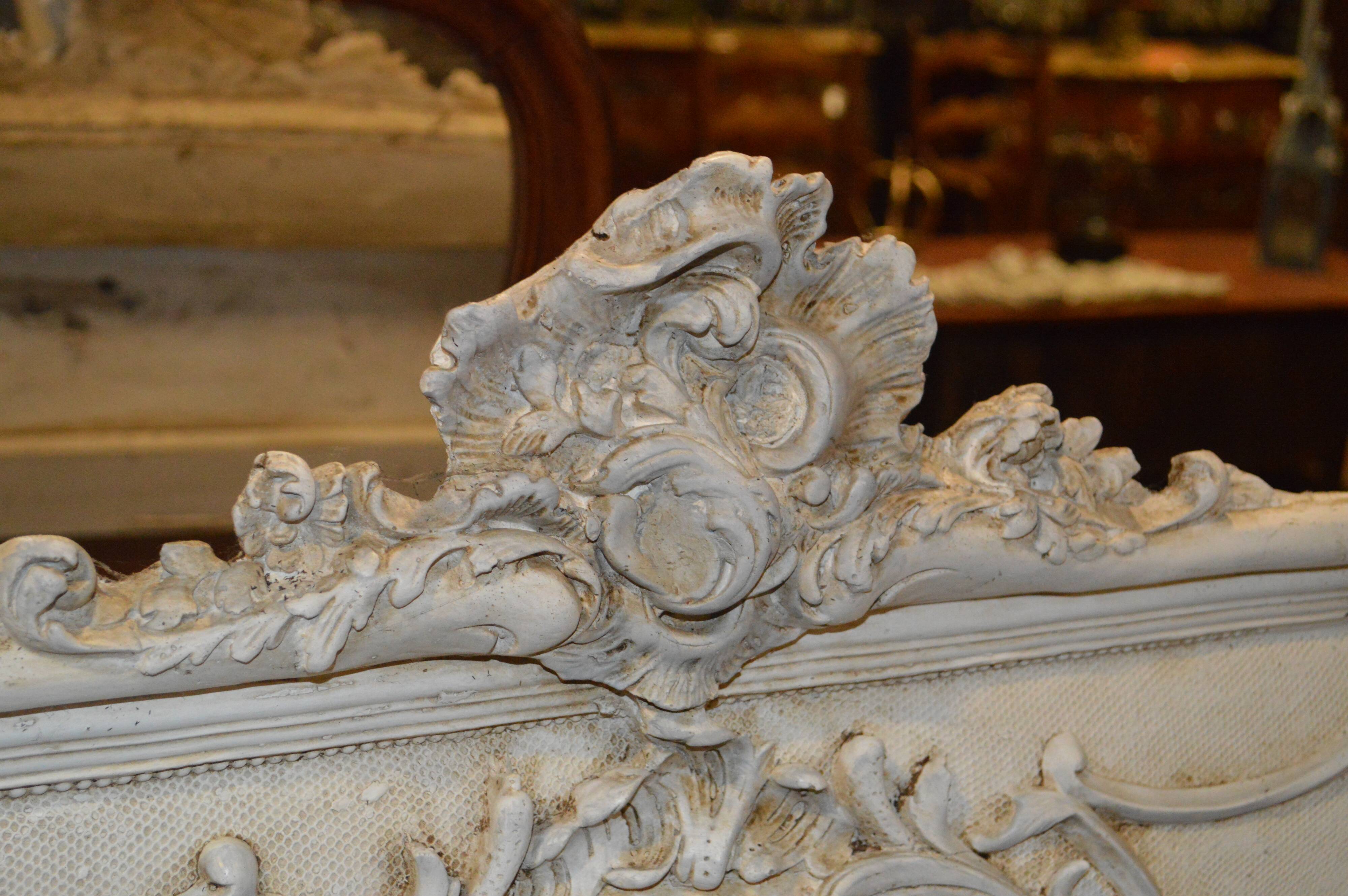 Mirror trumeau style Louis XV patinated white - 77 X 138cm