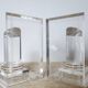 Pair of column bookends in plexiglass and gold metal, 1980s design.