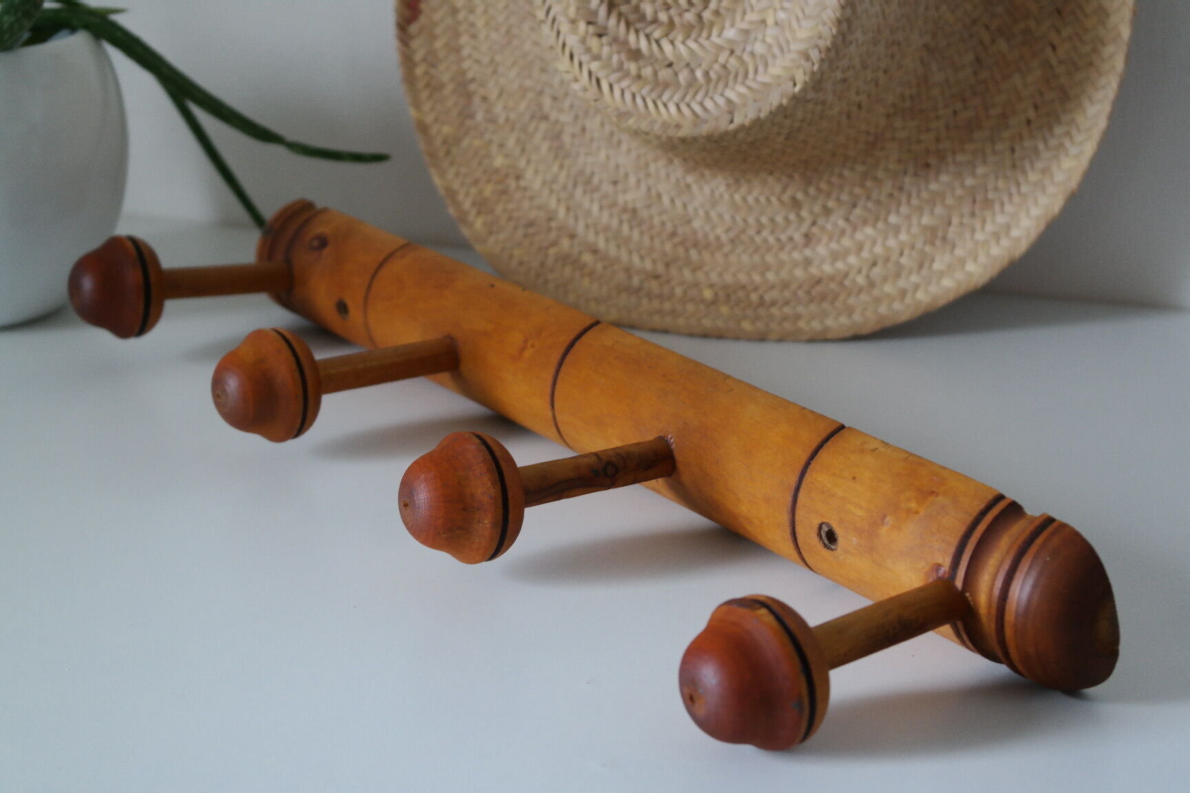 Vintage bamboo style wooden coat rack
