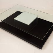 Cidue Mid Century Italian Black Lacquer, Mirror and Glass Coffee Table 1970