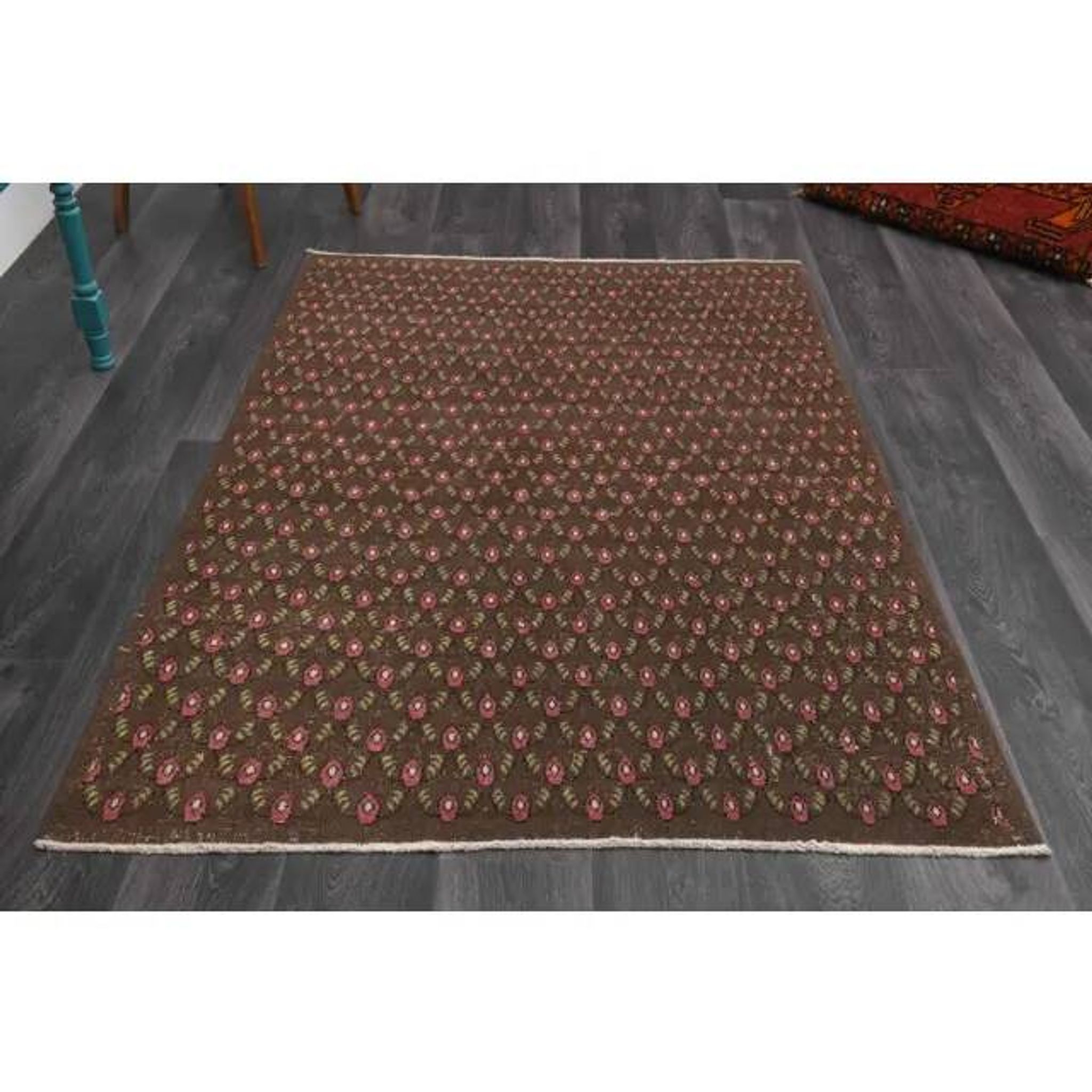 1970s Vintage Turkish Hand-Knotted Wool Cotton Brown Rug 130x194