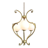 Lustre Antique en Laiton et Opaline, Italie