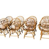Set of 8 rattan armchairs from the 1960s, France.