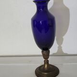 Blue vase, brass base early 20th century