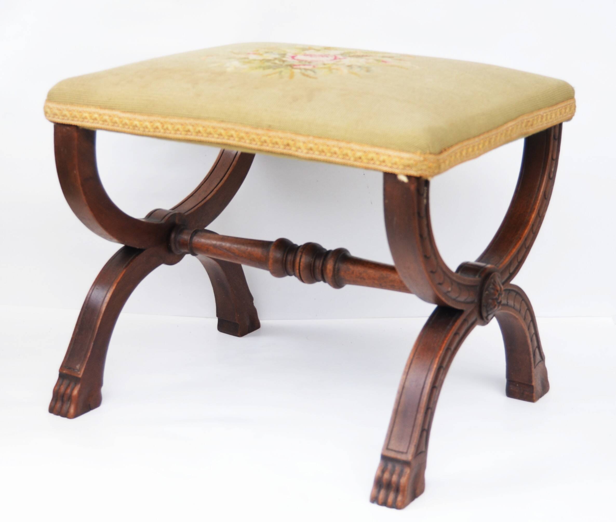 Curule Stool Empire  with Needlepoint
