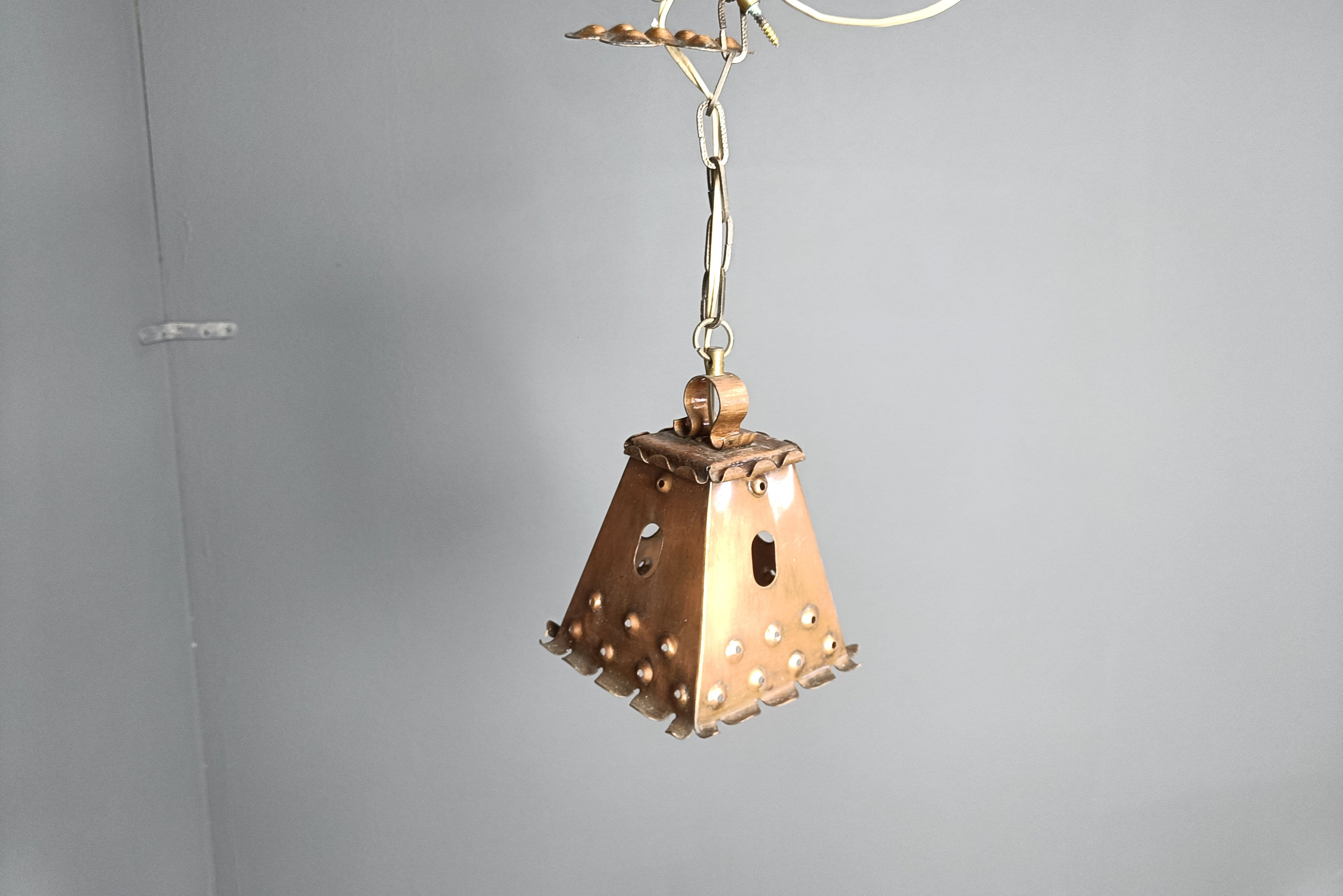 Brutalist copper pendant light, 1970s