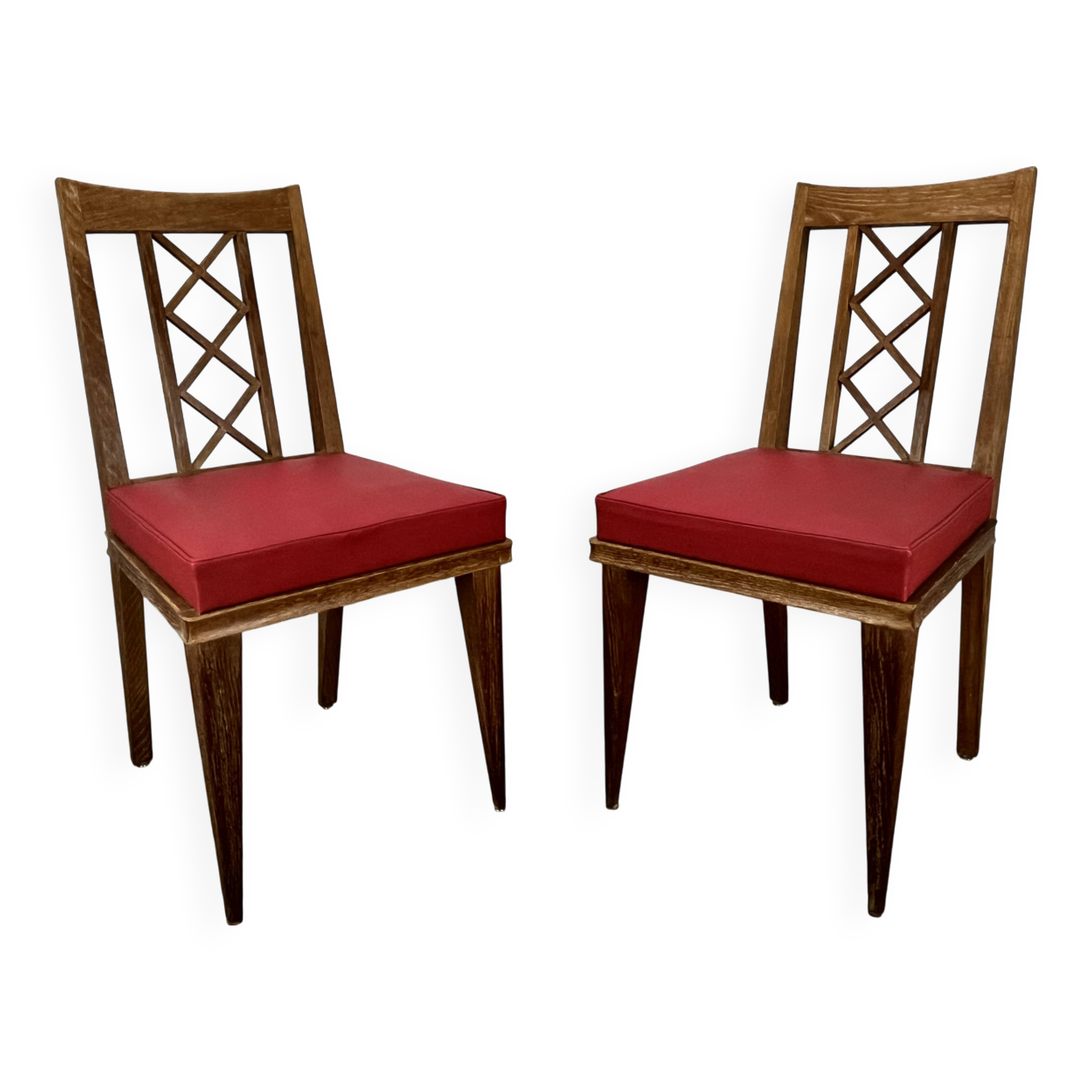 Pair of 1950s wooden cross-braced chairs