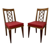 Pair of 1950s wooden cross-braced chairs