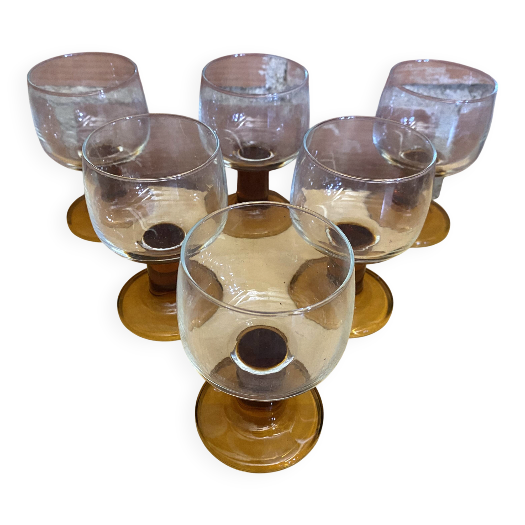 Set of 6 luminarc stemmed glasses transparent & amber vintage #e00