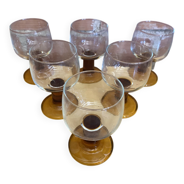 Série 6 verres à pied luminarc verre  transparent & ambré vintage #e00