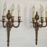 Magnificent Pair French Antique Bronze Triple Wall Lights Urn & Swag Detail