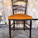 Napoleon 3 style chair black wood & vintage orange fabric
