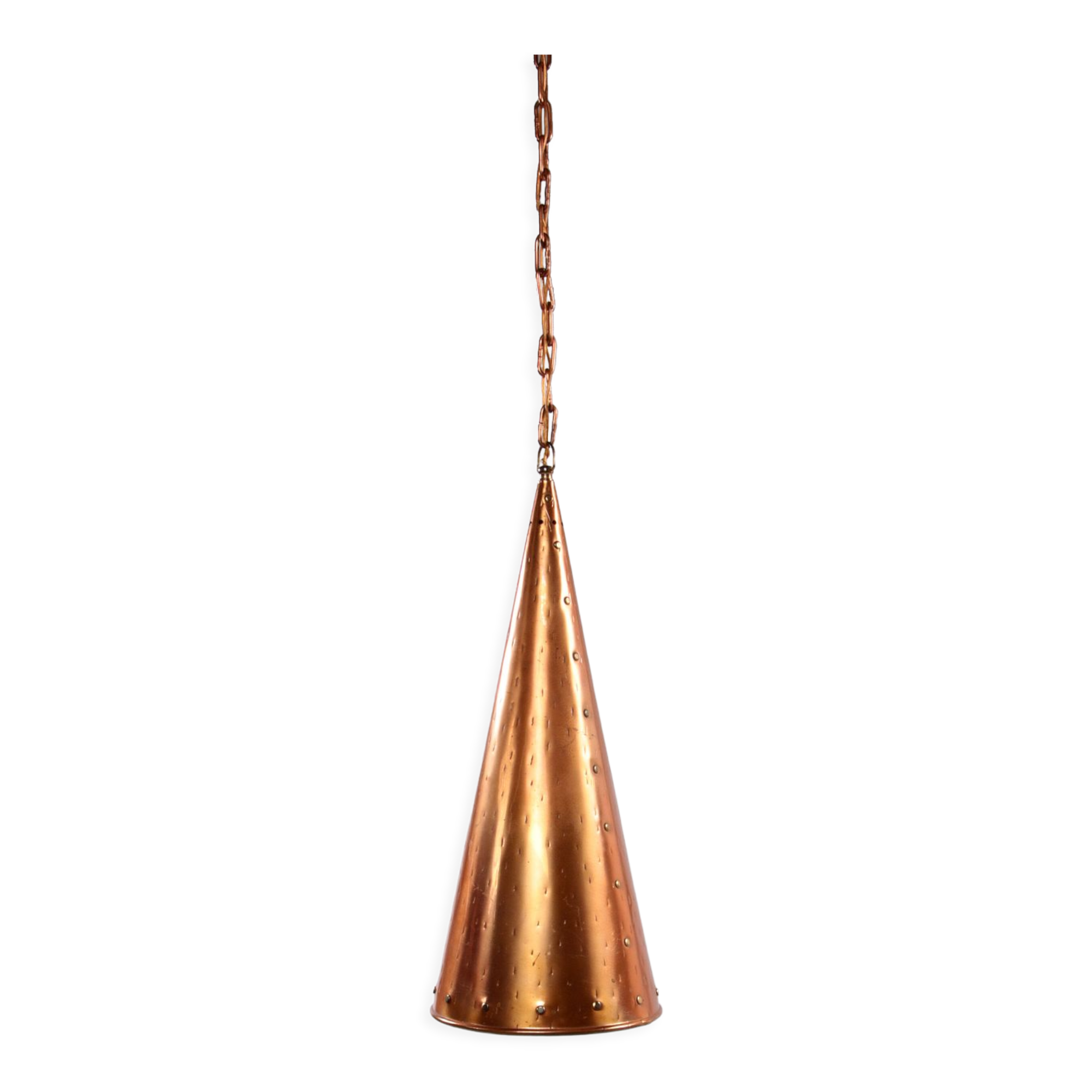 Lampe suspendue en cuivre martelé à la main danoise par E.S Horn Aalestrup, années 1950.