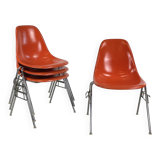 Set of 4 Eames for Herman Miller DSS side chairs in coral