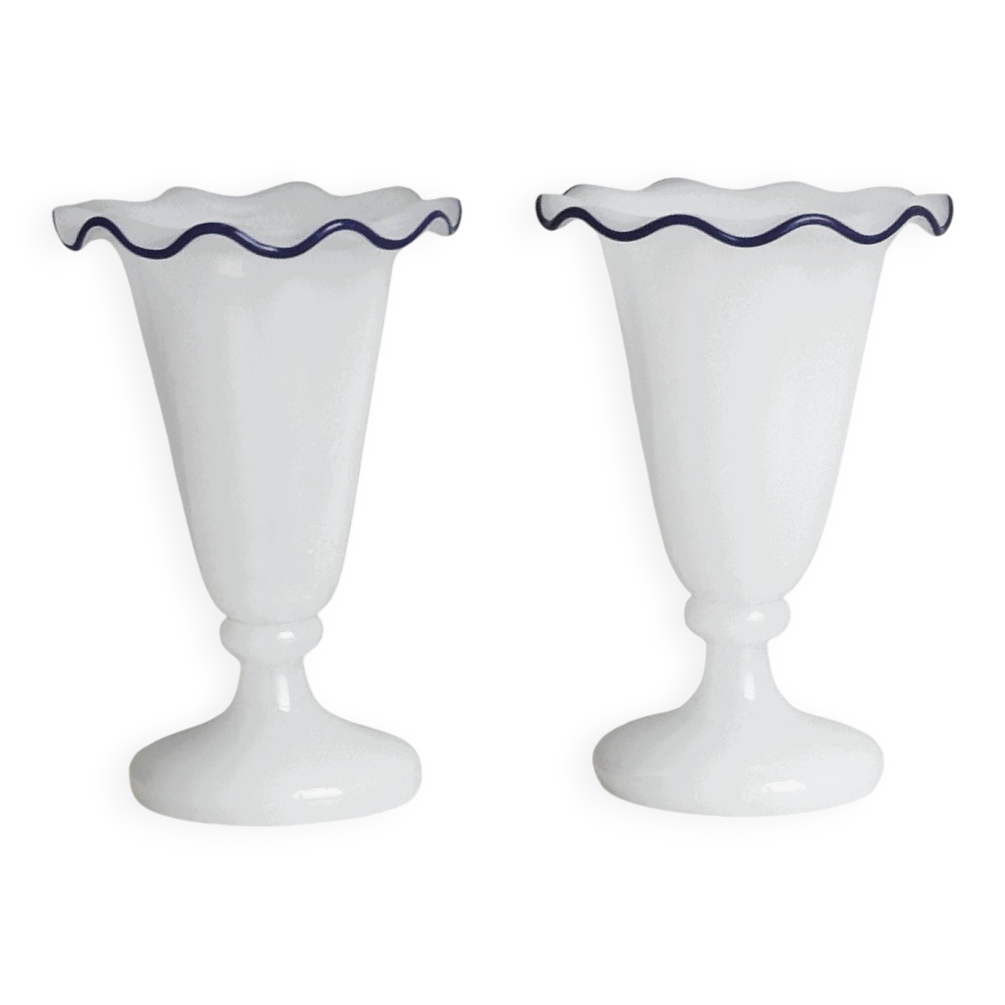 Pair of antique white opaline vases