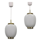 Paire de suspensions en porcelaine Bent Karlby des années 1970 en verre opalin et laiton par Lyfa